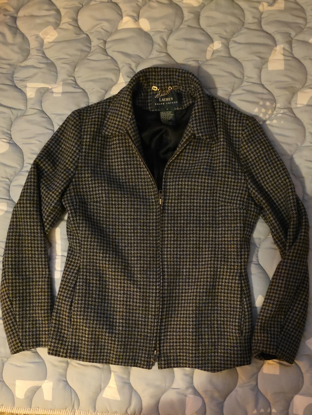 Lauren Ralph Lauren Women's Houndstooth Zip Jacket in Black and Gray